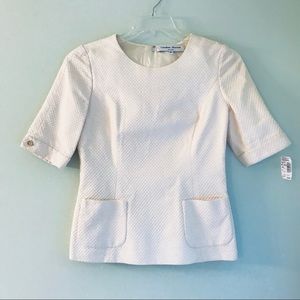 Carolina Herrera Vintage Embossed Ivory Blouse